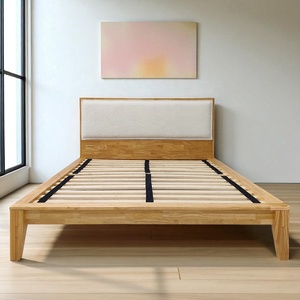 Muebles de Vietnam OEM/ODM, Camas Modernas Minimalistas de Madera con Cabecera Tapizada, Plataforma de Madera de Caucho, Carpintería Japonesa - Product Image 1