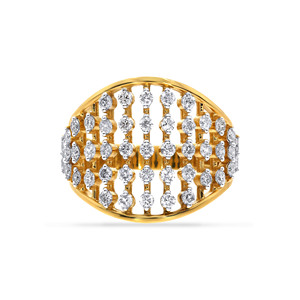 Bague large plaquée or de luxe avec plusieurs rangées de diamants ronds de laboratoire, bague élégante pour femme, bijoux fins - Product Image 3