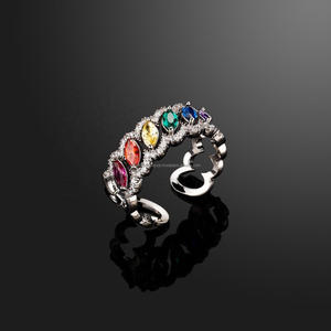 Anillo de Plata de Ley 925 con Diamantes de Moissanita y Piedras Multicolores, Joyería de Lujo para Minoristas, Venta al Por Mayor - Product Image 4