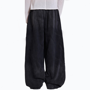 Customized Men's Black Fleece <b>Harem</b> Pants Elastic Waist Side Pockets Casual Style Breathable Midweight Autumn Wear - Product Image 4