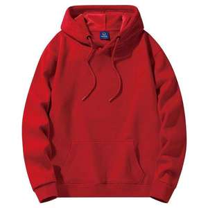 <b>Red</b> Men's Hooded Fleece Sweatshirt Regular Fit Solid Color Casual Pullover Hoodie Autumn Streetwear 100% Cotton Knitted - Product Image 1