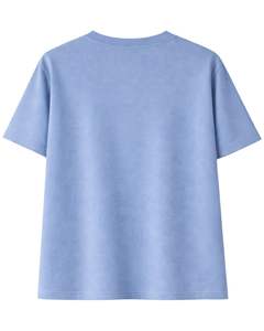 Camiseta de Mujer Azul Polvo Personalizada con Bordado de Patchwork, Cuello Redondo de Algodón Suave, Manga Corta Informal, Top Ligero de Verano - Product Image 2