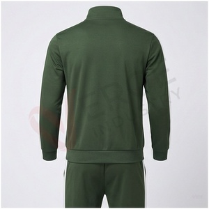 Ensemble de survêtement vert pour homme, manches longues, col montant, fermeture éclair sur le devant, couleur unie, respirant, coupe décontractée, vêtements d'automne - Product Image 2