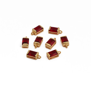 Red <b>Garnet</b> Quartz Baguette Pendant Charm Faceted Rectangle Gemstone Connector - Product Image 2