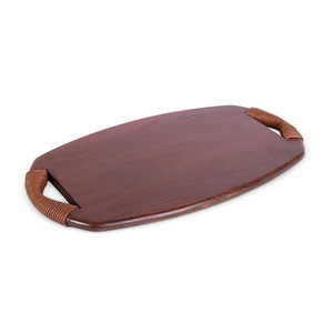 Bandeja de Servir de Madera Maciza Premium con Asas de Cuero |   Bandeja Rectangular de Madera para Comida, Té, Café, Desayuno para el Hogar y Hoteles - Product Image 1