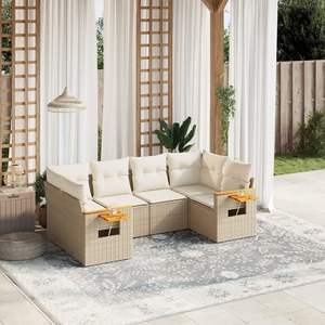Conjunto de Sofás Modulares Grandes de Ratán PE Color Crema Blanco para Jardín, Muebles de Patio Beige - Product Image 1