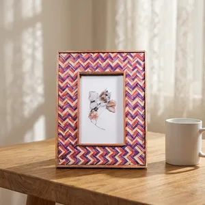 Marco de Fotos de Resina Hecho a Mano, Vertical, con Patrón de Bambú Tejido en Zigzag, Rojo, Morado, Marrón Natural, Decoración Independiente - Product Image 3
