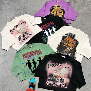 T-shirt streetwear pour homme, coupé-cousu, 300 g/m², surdimensionné, délavé à l'acide, coupe carrée, court, de haute qualité - Product Image 4