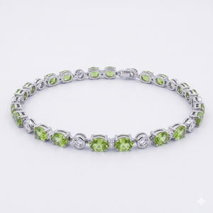 กำไลข้อมือทรงรีประดับเพอริดอตและเพชร CZ สำหรับเดือนสิงหาคม ทำจากเงินแท้ 925 - Product Image 1