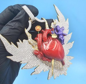 Anillo Personalizado de Plata 925 con Moissanita de Corte Brillante, Diseño de Corazón Rojo y Hoja, Esmaltado, Estilo HipHop de Lujo, Chapado en Rodio, Dvars - Product Image 4