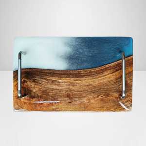 Luxury Handmade Resin Art Wooden Display Tray with Sleek Gold Metal Handles for Dining <b>Table</b>, Ottoman & <b>Coffee</b> <b>Table</b> Styling - Product Image 2