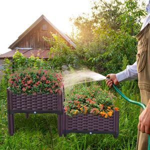 Set di 2 Fioriere Rialzate Rustiche in Plastica per Orto, Vasi da Coltivazione per Interni ed Esterni - Product Image 5