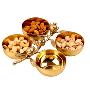 Golden Bird Tree Design 3 Compartment Dry Fruit <b>Tray</b> Metal Polished Finish Modern <b>Storage</b> <b>Trays</b> for Table Use - Product Image 6