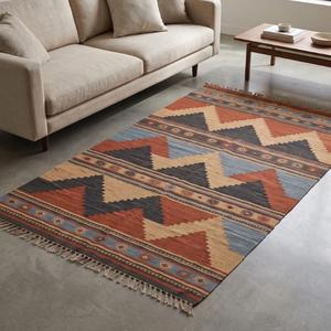 Tapis en laine bouclée tissé à la main - Antidérapant, à poils moyens, avec support en toile de coton, couleur unie, pour usage commercial et domestique, avec franges - Product Image 3