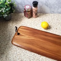 Plateau de service en bois d'acacia extra long Planches à pain en bois pour fromage Nourriture Snacks Viande Fruits Fête Plats et assiettes décoratifs