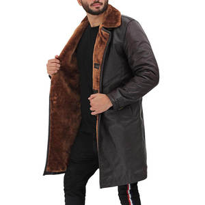 Manteau long en similicuir noir pour femme, col en fausse fourrure épaisse, simple boutonnage, style trench-coat pour l'hiver - Product Image 4