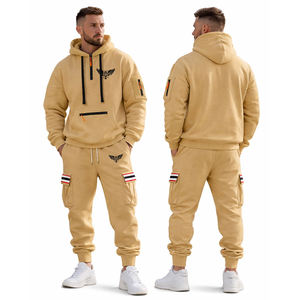 Custom Men Hoodie Tracksuit <b>Set</b> Casual Fleece Jogger Suit Streetwear Sweatshirt & Cargo Pants Two Piece Outfit - Product Image 1