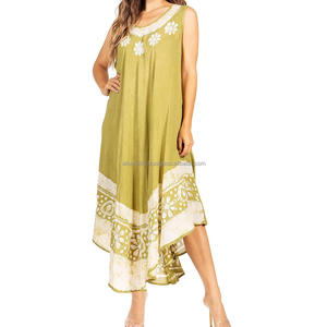 Designer Casual Summer Sleeveless Dress Batik Print Different Maxi Apparels Sexy Women Long Umbrella Dress on Cheap Price - Product Image 1