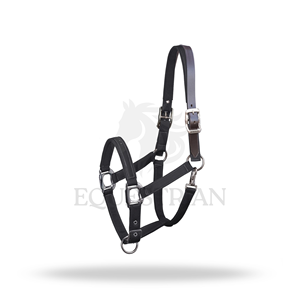 Nylon Horse <b>Halter</b> with Leather Headpiece Padded Adjustable Headcollar with Metal Hardware - Product Image 3