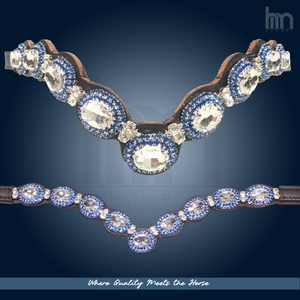 Fronture de Cheval en Cuir Premium Bleu Saphir avec Strass Halo et Design Vague Ovale – Vente en Gros pour Fabricants d'Équipements Équestres - Product Image 3