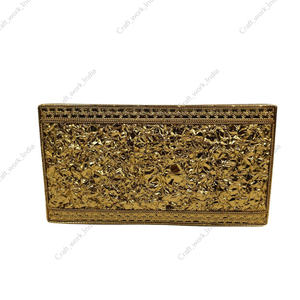 Pochette de soirée de luxe artisanale indienne en nacre avec motif en fil de laiton et pierre d'agate naturelle, pour elle - Product Image 4