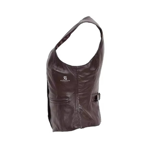 <b>Women</b> Genuine Leather Motorcycle <b>Waistcoat</b> Vintage Slim Fit Biker Vest Sleeveless V Neck Outerwear Windproof Casual Fashion - Product Image 2