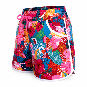 Shorts de sport pour femmes à taille haute, personnalisables avec logo, à compression, séchage rapide, imprimé floral, en maille, avec cordon de serrage - Product Image 3