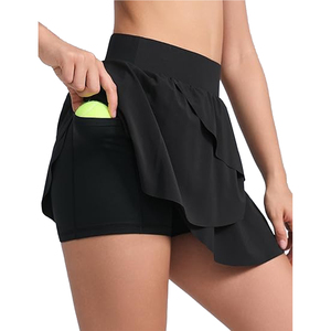 Women's Black A-Line Ruffle Tennis <b>Skirt</b> <b>Elastic</b> <b>Waist</b> Chiffon Mini Sporty Summer <b>Skirt</b> Breathable Design Solid Color - Product Image 3