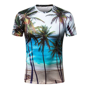 T-shirt personnalisé pour homme, coupe ajustée, manches courtes, imprimé feuilles tropicales, col rond, respirant, tricoté, décontracté, pour l'été - Product Image 2