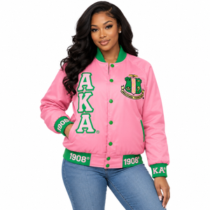 Pink Satin <b>Bomber</b> <b>Jacket</b> Custom Ribbon Lining <b>Women</b> Greek Letter Embroidered <b>Varsity</b> Streetwear <b>Jacket</b> - Product Image 1