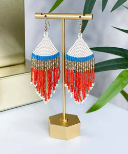 Pendientes de Gancho con Cuentas de Semillas a Cuadros Bohemios con Flecos, Diseño de Borlas Boho, Joyería de Moda para Regalos, Ropa de Playa - Product Image 4