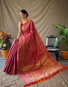 Sari de poliéster KV Woven para uso diario (rosa) - Product Image 5