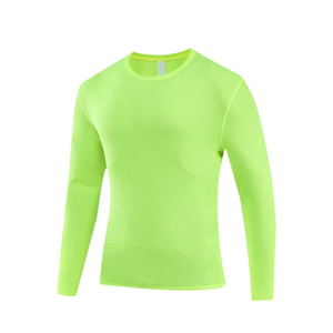 Camiseta de Manga Larga Verde Lima para Hombre, Cuello Redondo, Corte Ajustado Informal, Color Sólido, Tejido de Punto, Secado Rápido, Diseño Liso - Product Image 1