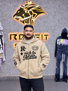 Sudadera con capucha beige de alta calidad para hombre, estilo oversized, streetwear, algodón, felpa francesa, con logo estampado en la parte delantera, estilo otoñal. - Product Image 1