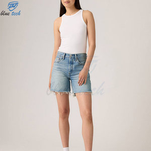 Custom Women Vintage Sexy Summer Denim Shorts High Waist <b>Button</b> <b>Fly</b> Stretch 100% Cotton OEM Wholesale Services - Product Image 3