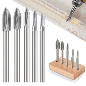 5-teiliges 6mm Schaft 3-12mm Hochgeschwindigkeitsstahl Dreiklingen-Fräser-Set für DIY Holzbearbeitung, Schnitzerei und Gravur - Product Image 1