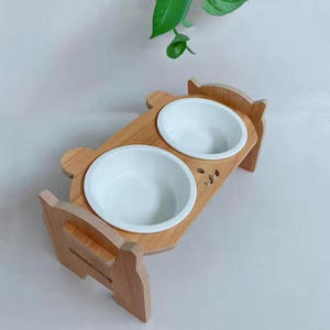 Comederos Elevados de Cerámica para Mascotas en Gris y Rosa con Soporte de Madera, Elegante Estación de Alimentación - Product Image 3