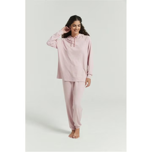 Women Solid Color Hooded Long Sleeve Loose Fit Cotton <b>Tracksuit</b> Set Casual Full Length Pants Breathable Spring Wear - Product Image 6