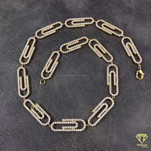 Cadena Cubana de Diamantes de Moissanita con Diseño Geométrico Estilo INS, Versátil, de Moda, Hip Hop, con Clip de Papel, para Hombre - Product Image 2