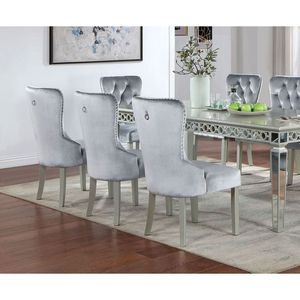 Classic Gray Flannelette Wingback Dining <b>Chair</b> 2pcs <b>Acrylic</b> Button Upholstered Side <b>Chairs</b> - Product Image 6