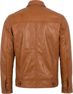 Chaqueta de Motociclista Debid para Hombre, de Cuero Genuino Marrón, con Cuello Camisero, Cierre de Cremallera, Estilo Sólido para Otoño, Largo Regular - Product Image 3
