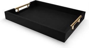 Rectangular Decorative Tray <b>Black</b> With Gold Handles Minimalist Design For Home Use Single Piece Package - Product Image 2