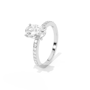 Aarinya <b>Vintage</b> Architectural Delicate Lab-Grown Diamond 925 Sliver 4-Prong Oval <b>French</b> Pave Band Solitaire Wedding Halo Ring - Product Image 4