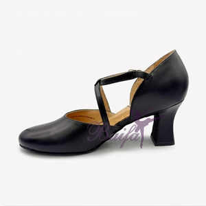 Chaussures de danse moderne pour femme, talon moyen, semelle souple, cuir véritable, pour la danse de salon, à bout fermé, à brides croisées, talon cubain, pour le théâtre - Product Image 1