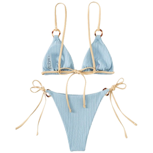 <b>Top</b> Trending Wholesale Embroidery Hot Sexy Solid Chest <b>String</b> 2 Piece Set Contrast Color Breathable Front Women Swimwear Custom - Product Image 4