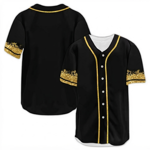 Camiseta de Béisbol Personalizada 2026 Negra y Dorada con Brillo, Cierre Completo con Botones, Sublimada, Transpirable, Uniforme de Equipo, Camisa Deportiva al por Mayor - Product Image 1