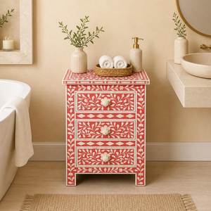 Mesita de noche artesanal con incrustaciones de hueso, cajones funcionales y construcción de madera de primera calidad para un interior elegante - Product Image 4