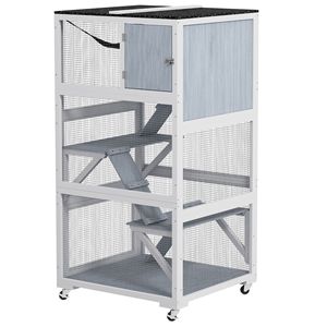 Large Outdoor Cat Enclosure with Wheels Weatherproof XL Multi-Level Catio Gray <b>Hammock</b> for 1-3 Cats up to 12lbs - Product Image 1