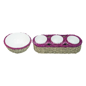 Juego de cuencos para servir algas marinas rectangulares de colores, bandeja tejida a mano, 3 cuencos pequeños, 1 cuenco grande, venta al por mayor, jacinto de agua hecho en Vietnam - Product Image 4