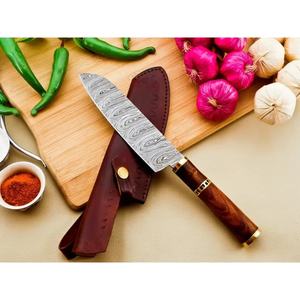 Cuchillo de Chef de Acero de Damasco de 13 Pulgadas Hecho a Mano por Ahmad Fabric con Funda de Cuero y Mango Hermoso Personalizable - Product Image 4